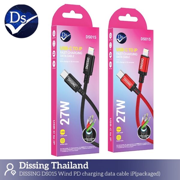 S__3113007 สายชาร์จ usbc to ip 27w 1.2m แดง ไนลอนถัก