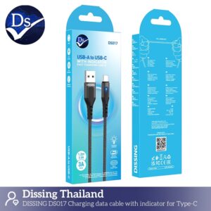 สายชาร์จ usba to c 3a 1.2m ดำ ไฟledแสดงผล
