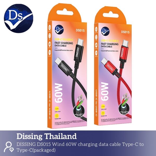 สายชาร์จ usbc to c 60w 1.2m แดง ไนลอนถัก