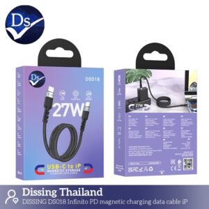 S__3129363 สายชาร์จ usbc to ip 27w 1.2m ดำ ที่เก็บแม่เหล็ก