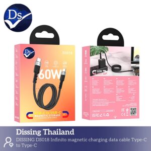 สายชาร์จ usbc to c 60w 1.2m ดำ ที่เก็บแม่เหล็ก